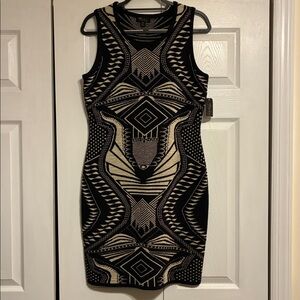 Thalia Sodi Black and Cream Patterned Sweater Mini Dress